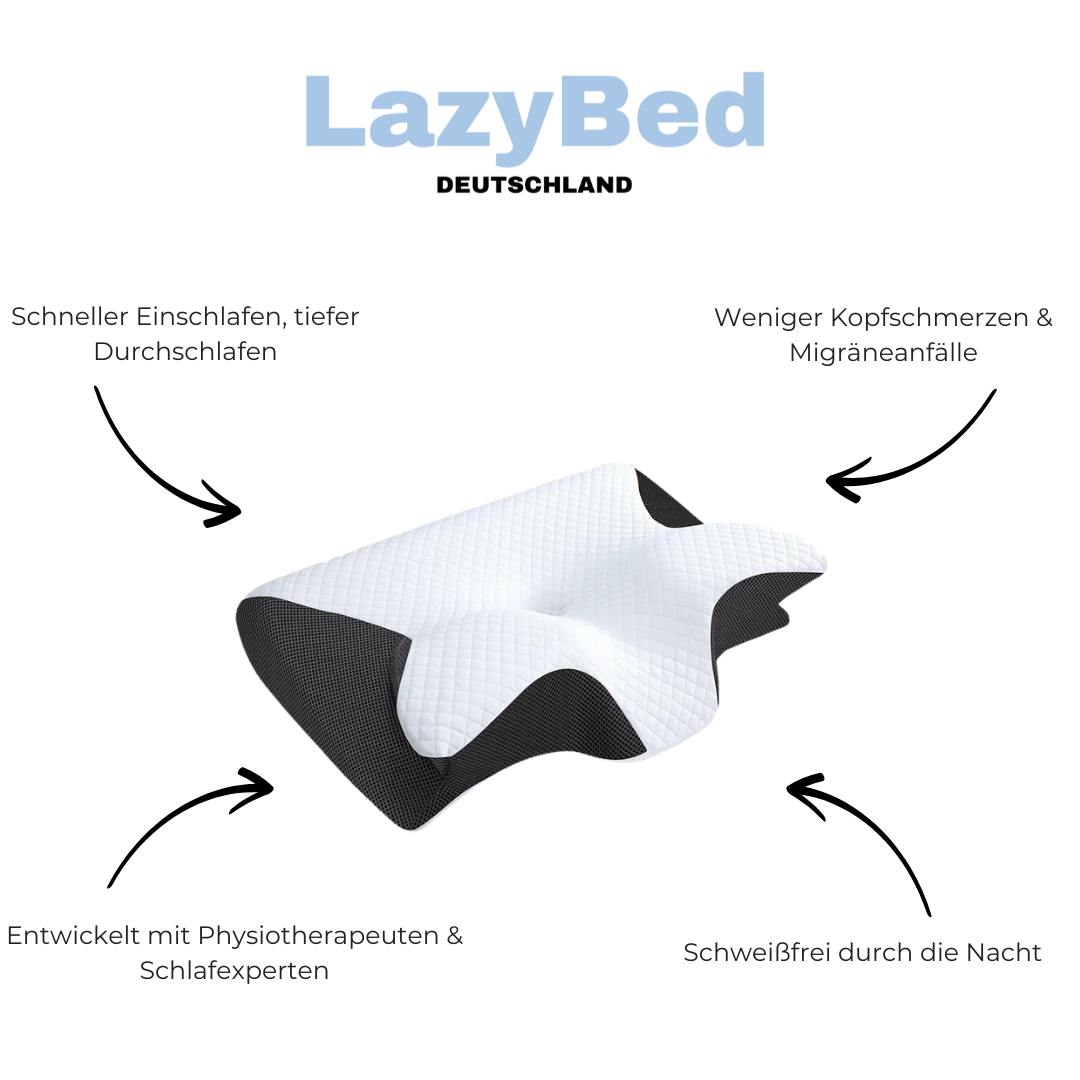 LazyBed™ Wach endlich ohne Nackenschmerzen auf jede Nacht, ganz ohne Schmerzmittel.