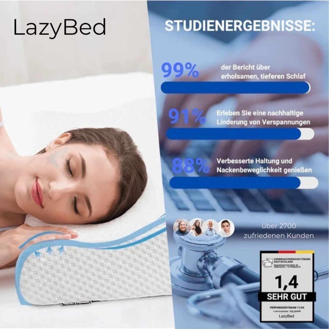 LazyBed™ Wach endlich ohne Nackenschmerzen auf jede Nacht, ganz ohne Schmerzmittel.