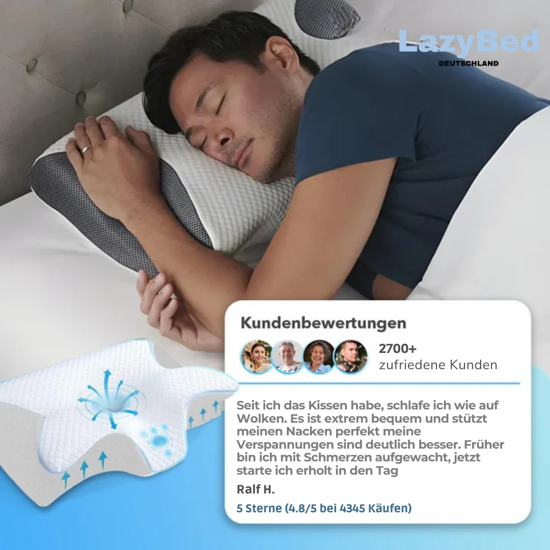 LazyBed™ Wach endlich ohne Nackenschmerzen auf jede Nacht, ganz ohne Schmerzmittel.